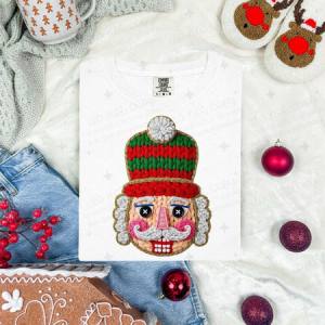 NUTCRACKER HEAD WITH A RED AND GREEN HAT - FAUX YARN - DTF TRANSFER