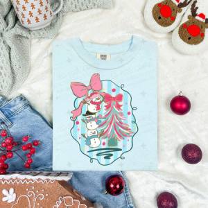 COQUETTE STACKED SNOWMEN DECORATING A TREE - DTF TRANSFER