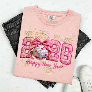 COQUETTE HAPPY NEW YEAR WITH FIREWORKS - FAUX YARN - DTF TRANSFER