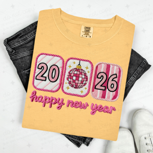 2026 HAPPY NEW YEAR FRAMED - FAUX YARN - DTF TRANSFER