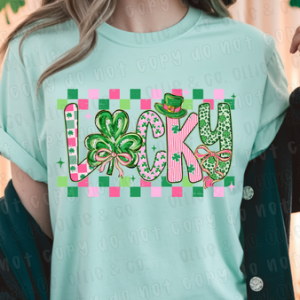 LUCKY PINK & GREEN CHECKER - DTF TRANSFER