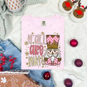 Y'ALL ARE NUTS - PINK AND GOLD - DTF TRANSFER