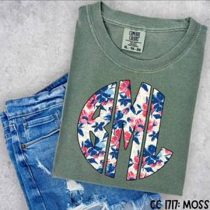 PREPPY INDEPENDENCE FLOWERS MONOGRAM - CUSTOM TRANSFER