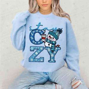 STAY COZY - SNOWMAN + FAUX SEQUIN + FAUX GLITTER - DTF TRANSFER