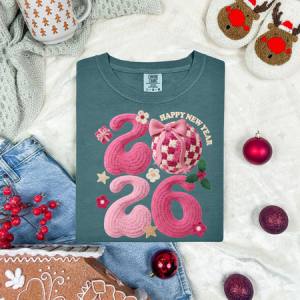 COQUETTE PINK HAPPY NEW YEAR 2026 - FAUX YARN - DTF TRANSFER