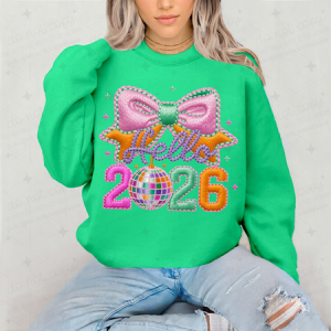 COQUETTE BRIGHT PREPPY HELLO 2026 - FAUX YARN - DTF TRANSFER