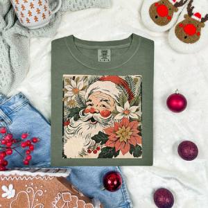 VINTAGE FLORAL SANTA - DTF TRANSFER