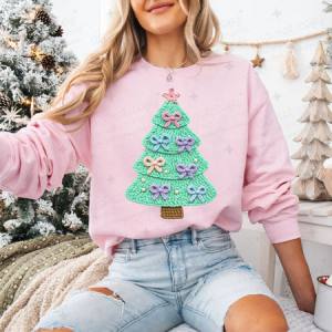 COQUETTE CHRISTMAS TREE WITH BOWS - FAUX YARN - DTF TRANSFER