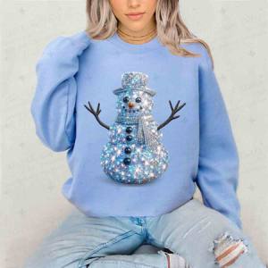 IRIDESCENT BLUE SNOWMAN - FAUX RHINESTONES - DTF TRANSFER