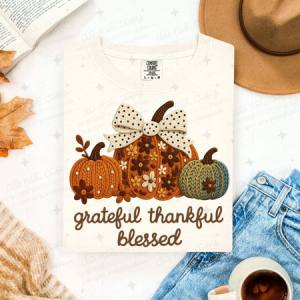 COQUETTE GRATEFUL THANKFUL BLESSED - FAUX YARN - DTF TRANSFER