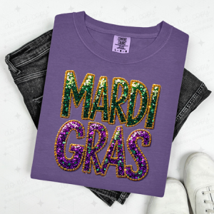 GREEN AND PURPLE MARDI GRAS - FAUX SEQUIN - DTF TRANSFER