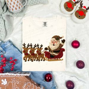 ANIMAL PRINT SANTA AND HIS REINDEERS - FAUX YARN - DTF TRANSFER
