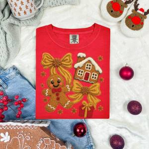 COQUETTE GINGERBREAD AND BOWS DOODLE - FAUX YARN - DTF TRANSFER