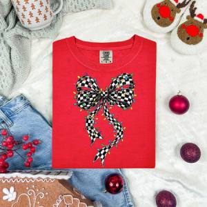 COQUETTE CHECKERED CHRISTMAS LIGHTS BOW - DTF TRANSFER