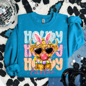HOPPY EASTER HIGHLAND COW - DTF TRANSFER
