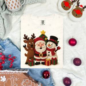 REINDEER SANTA AND SNOWMAN HUG - FAUX YARN - DTF TRANSFER