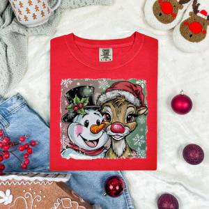 RED NOSE REINDEER AND SNOWMAN PORTRAIT - DTF TRANSFER