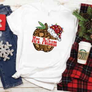 LEOPARD CHRISTMAS APPLE W/ NAME - CUSTOM TRANSFER