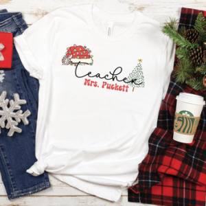 TEACHER W/ SANTA HAT & NAME - CUSTOM TRANSFER