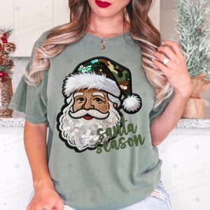 CAMO SANTA SEASON - FAUX EMBROIDERY/FAUX SEQUIN - DTF TRANSFER
