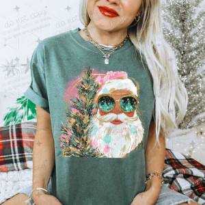 HAND PAINTED COOL SANTA AND CHRISTMAS TREE - DTF TRANSFER