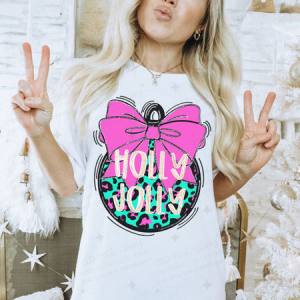 COQUETTE PREPPY HOLLY JOLLY - FAUX GLITTER- DTF TRANSFER