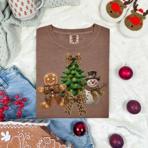COQUETTE CHRISTMAS DOODLE - ANIMAL PRINT CHRISTMAS TREE GINGERBREAD MAN AND SNOWMAN - FAUX YARN - DTF TRANSFER