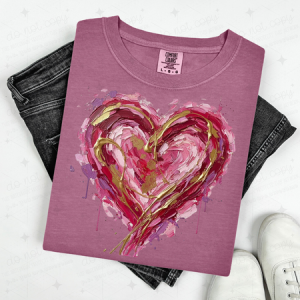 RED GOLD AND PINK PAINTED HEART - DTF TRANSFER