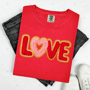 LOVE PINK HEART - FAUX YARN - DTF TRANSFER