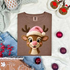 PINK NOSE REINDEER - FAUX YARN - DTF TRANSFER
