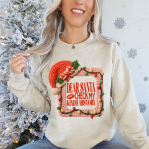 DEAR SANTA DON'T CHECK MY KINDLE HISTORY - FAUX YARN - DTF TRANSFER