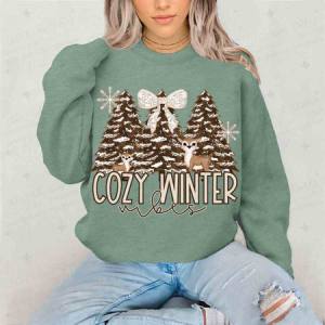 COQUETTE COZY WINTER VIBES - W/ SNOW COVERED TREES + DEER - DTF TRANSFER