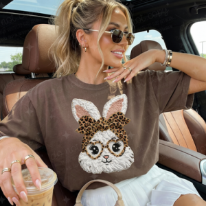 EASTER BUNNY PLUSH FAUX YARN LEOPARD - DTF TRANSFER