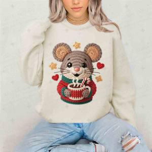 CHRISTMAS COCOA MOUSE - FAUX YARN - DTF TRANSFER