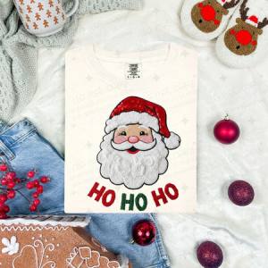 HO HO HO SANTA - FAUX YARN/FAUX SEQUIN - DTF TRANSFER