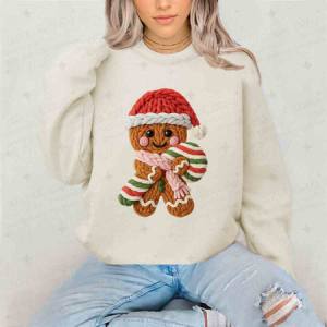 GINGERBREAD MAN WITH A CANDY CANE - FAUX YARN - DTF TRANSFER