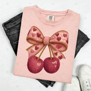 COQUETTE HEART BOW CHERRIES - FAUX YARN - DTF TRANSFER