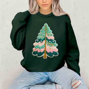 MINT AND PINK CHRISTMAS TREE - FAUX YARN - DTF TRANSFER