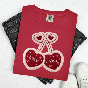 LOVE YOU HEART CHERRY DUO - FAUX YARN - DTF TRANSFER