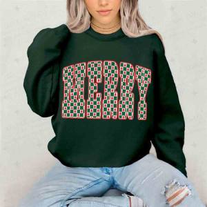 RED AND GREEN CHECKERED MERRY - DTF TRANSFER