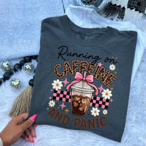 RUNNING ON CAFFEINE AND PANIC - FAUX YARN - DTF TRANSFER