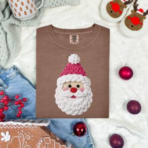 SANTA WITH A PINK HAT - FAUX YARN - DTF TRANSFER