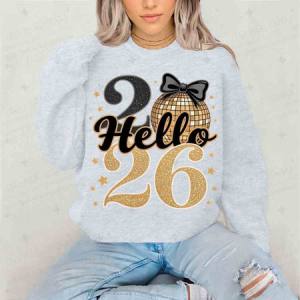 COQUETTE HELLO 2026 - BLACK TEXT + FAUX GLITTER - DTF TRANSFER