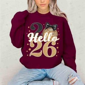 COQUETTE HELLO 2026 - WHITE TEXT + FAUX GLITTER - DTF TRANSFER