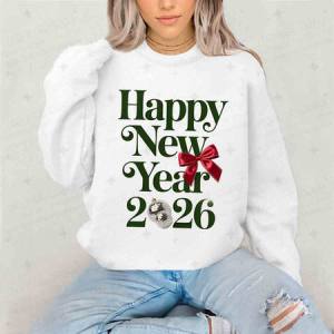 COQUETTE HAPPY NEW YEAR 2026 - RED BOW + DISCO BALL - DTF TRANSFER