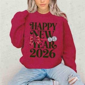 COQUETTE HAPPY NEW YEAR 2026 - STRAIGHT ACROSS RED BOW + DISCO BALL - DTF TRANSFER
