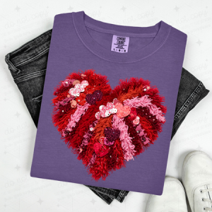YARN HEART - FAUX YARN/FAUX SEQUIN - DTF TRANSFER