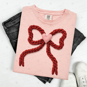 COQUETTE BRAIDED HEART BOW - FAUX YARN - DTF TRANSFER