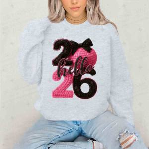 COQUETTE PINK AND BLACK HELLO 2026 - FAUX YARN - DTF TRANSFER