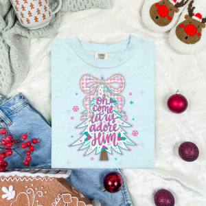 COQUETTE OH COME LET US ADORE HIM PINK CHECKERED BOW - DTF TRANSFER